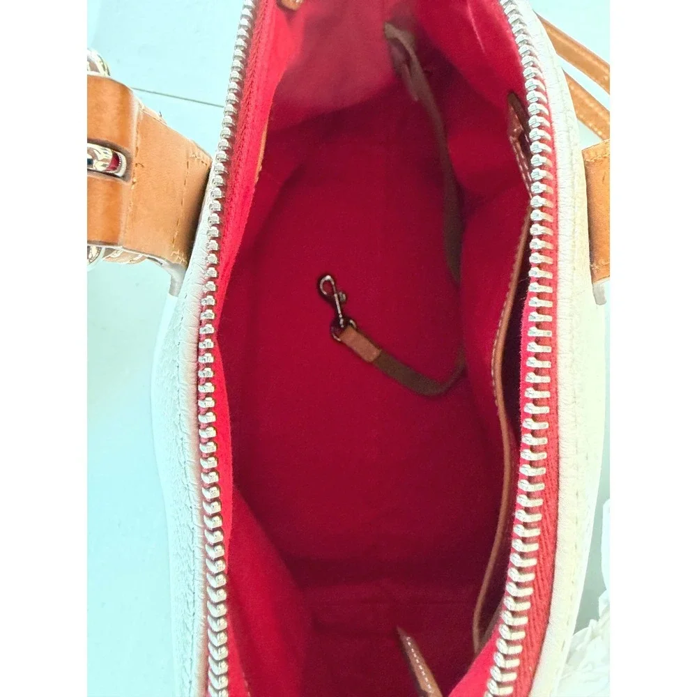 Dooney & Bourke Pebbled Leather Satchel Ivory Cream BritishTan Crossbody Handbag